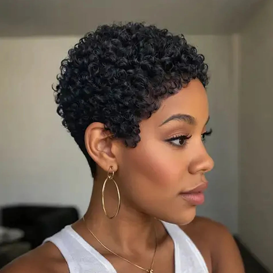 Short Pixie Cut Human Hair Wig Glueless Pixie Curly Wig Brazilian for Women Black Natural Afro Pixie Curls 100% Human Hair Wigs