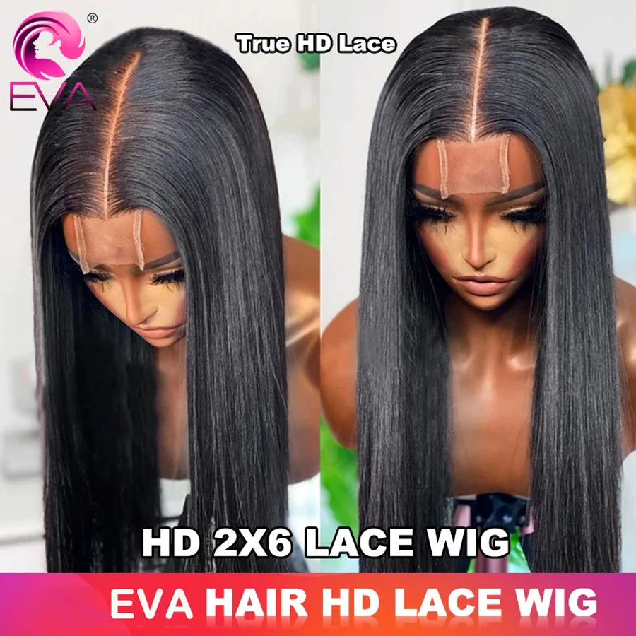 Eva Hair Bone Straight HD 2x6 Lace Closure Wig Kim K Deep Part Lace Raw Human Hair HD Invisible Lace Vietnamese Glueless Wigs