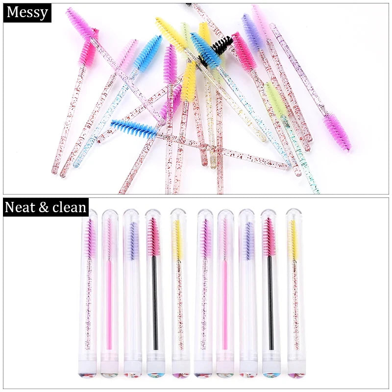 50/100pcs Diamond Eyebrow Brush Tube Disposable Eyelash Brush Reusable Crystal Eyelash Brush Replaceable Dust-proof Makeup Sets