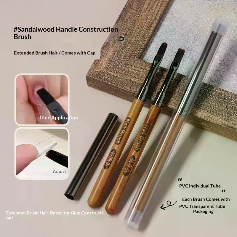 Round Wood Handle Triangular Petal Nail Brush Acrylic Nail Art Liner Brush Stripes Grid Flower Painting Drawing PenManicure Tool