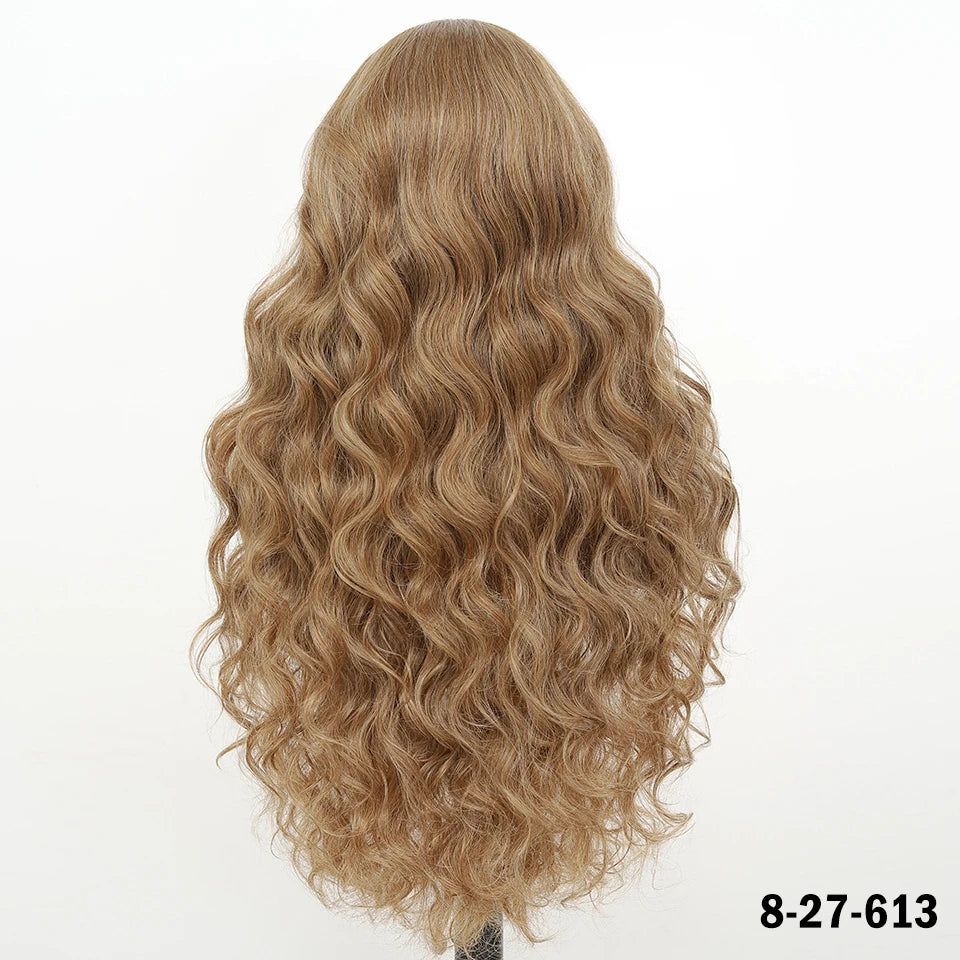 13x6 HD Synthetic Blend Lace Front Wig 30 Inch Long Deep Wavy Ombre Blonde Ginger for Afro Women Heat Resistant Cosplay Wig