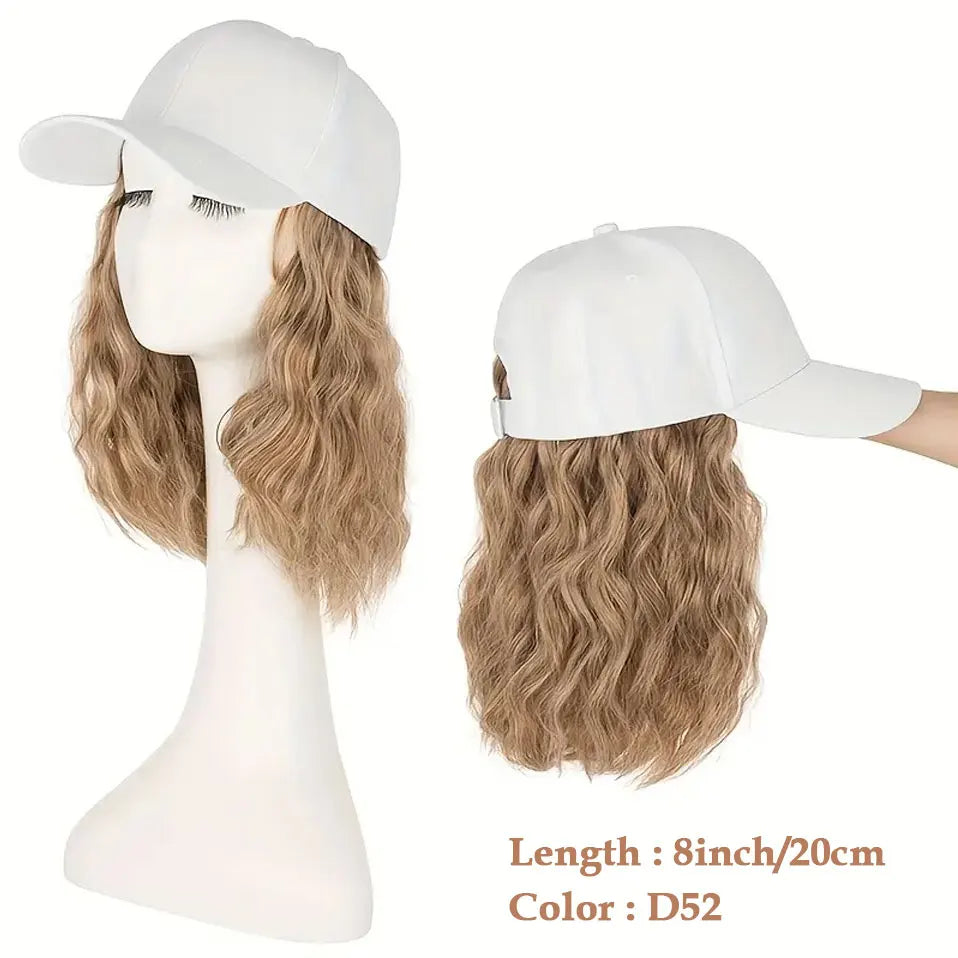 8" Short Wave Baseball Cap Wigs with Curly Hair Extensions for Women Daily Wear Synthetic Wave Adjustable Baseball Hat Wigs