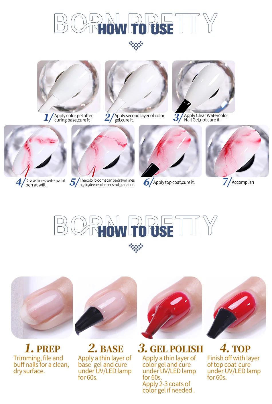 BORN PRETTY 10ml Clear Blooms Gel Polish UV LED Soak Off Nail Art Polish for Spreading Effect Marble Nail Polish Gel Painting