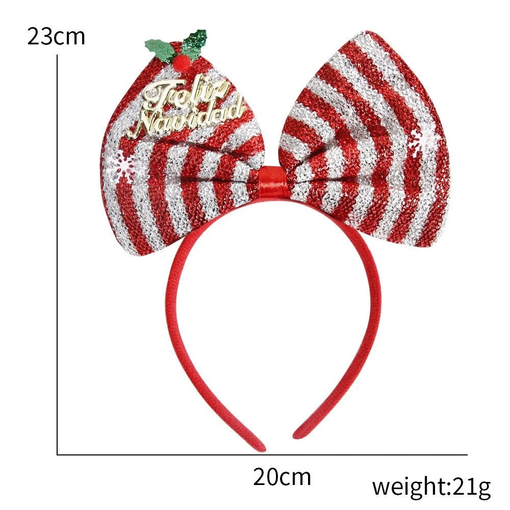 New Christmas Headband Sequins Bow Tie Hair Band Children's Hair Accessories Holiday Gift Dress Headwear Party Supplies