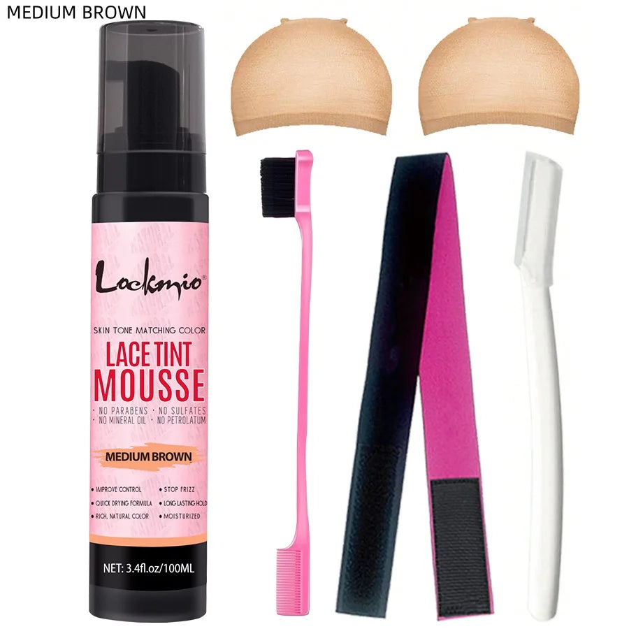 LOCKMIO Natural Lace Tint Spray Dyed Foam Mousse for Women 100ML Wigs Mesh Skin-fitting Invisible Colorant Cosplay Wig Dye Mist