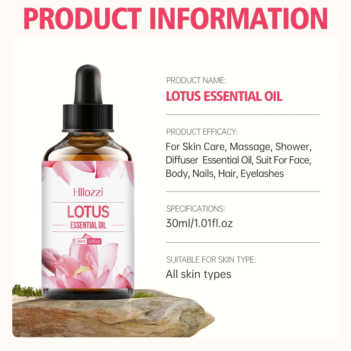 Lotus Essential Oil Moisturizing and Nourishing Deep Repair Oil for Face, Body, Nails, Hair and Eyelashes Suitable for All Skin