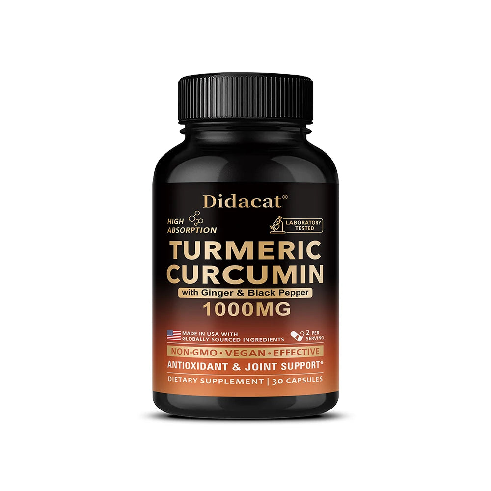 Turmeric Curcumin Complex Capsules with Ginger & Black Pepper, High Absorption, Support Joint, Heart, Brain & Immune Health