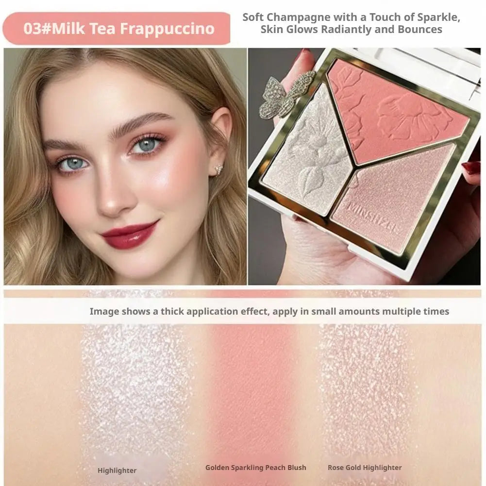 3 colors Highlight Matte Fine Glitter blusher three-color palette Silhouette Nose Shadow Makeup Palettes Face Brightening