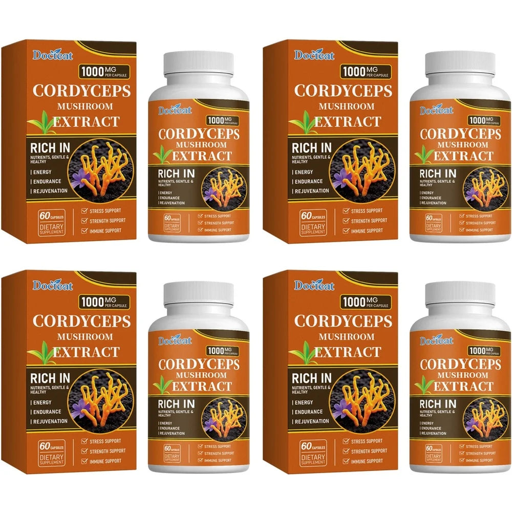 Docteat Cordyceps Mushroom Extract Capsules with Energy Mental Clarity Stress Balance Support Daily Vitality, 60 Capsules