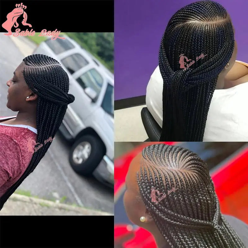 Faux Locs Crochet Cornrow Braided Wig Synthetic Full Lace Knotless Box Braids Wig Side Part Lace Wig Box Braided Wig for Women
