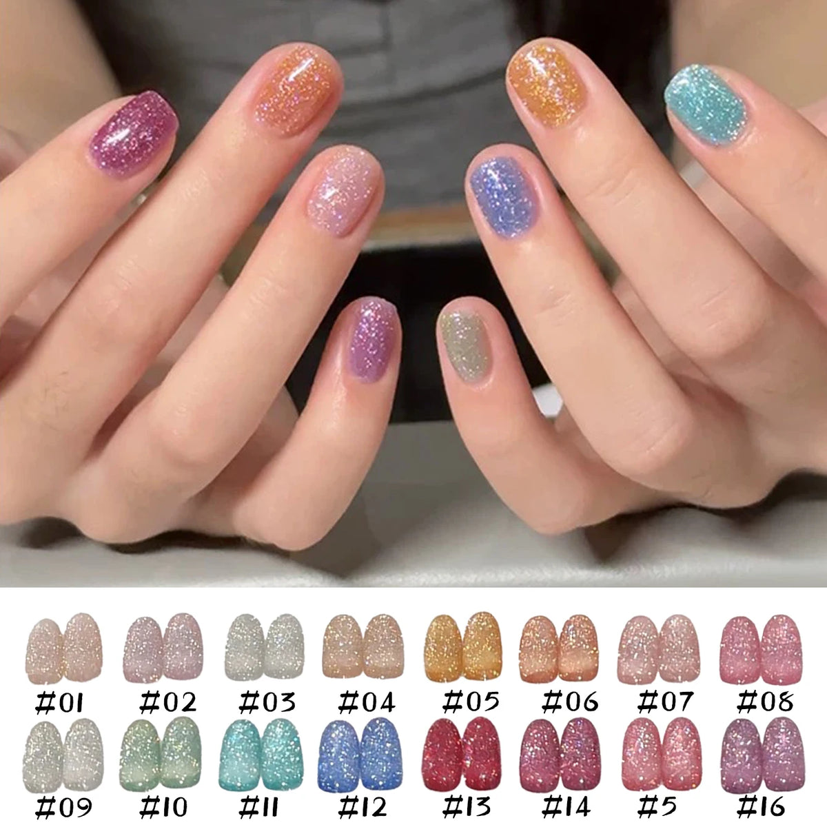 MN 1-9PCS Pink Blue White Green Color Series Gel Nail Polish With Strobe Glitter Brocade Diamond Gel Polish