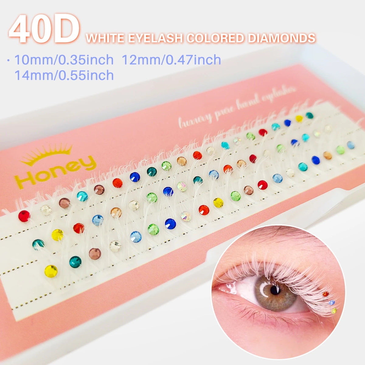 Honey DIY Christmas Eyelash White Eyelashes With Colored Diamonds Mega 40P Fluffy Thick Lashes