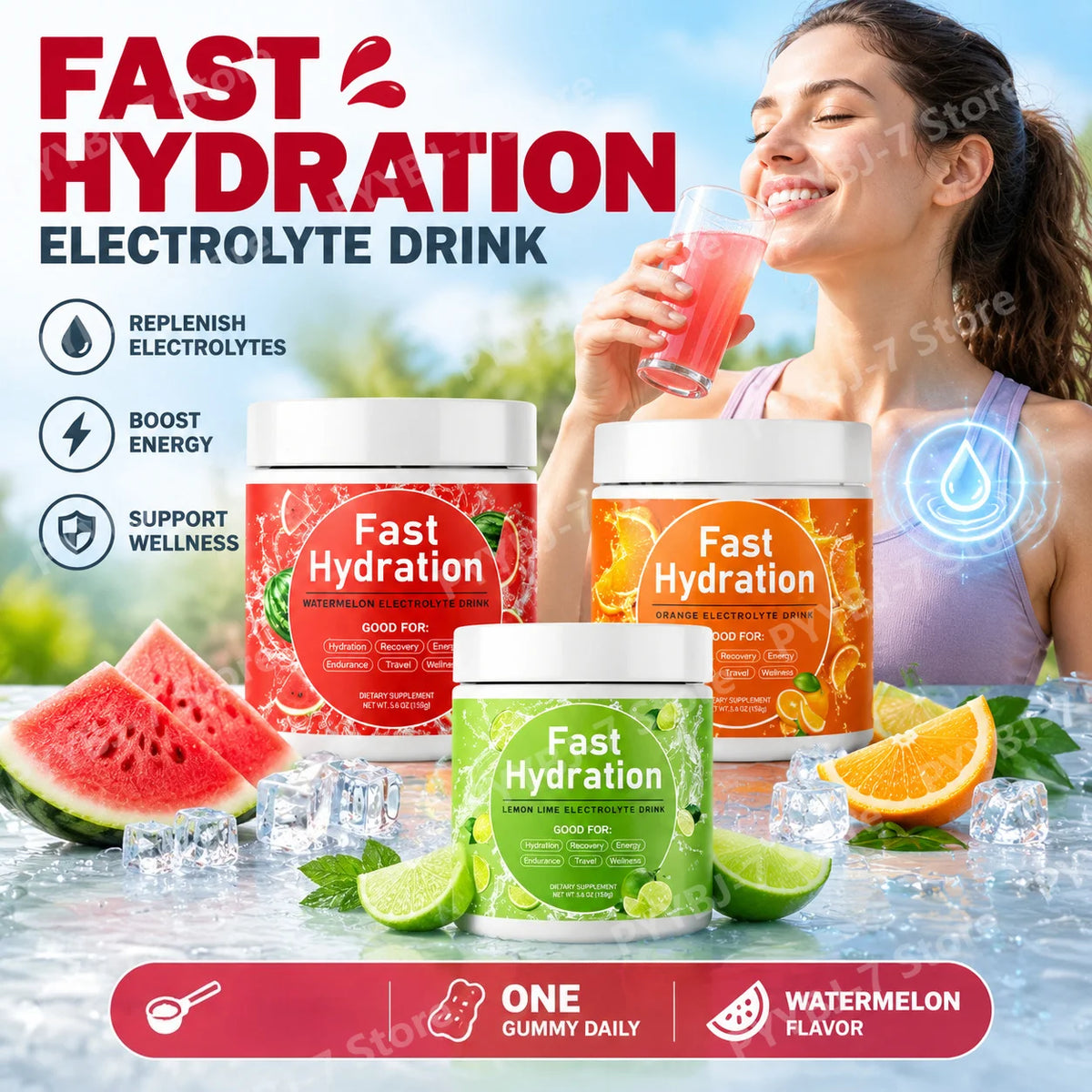 Electrolyte Drink Powder 3 Flavors with Sodium Potassium Magnesium Vitamin C B12 Supports Fluid Balance Energy & Endurance 158g