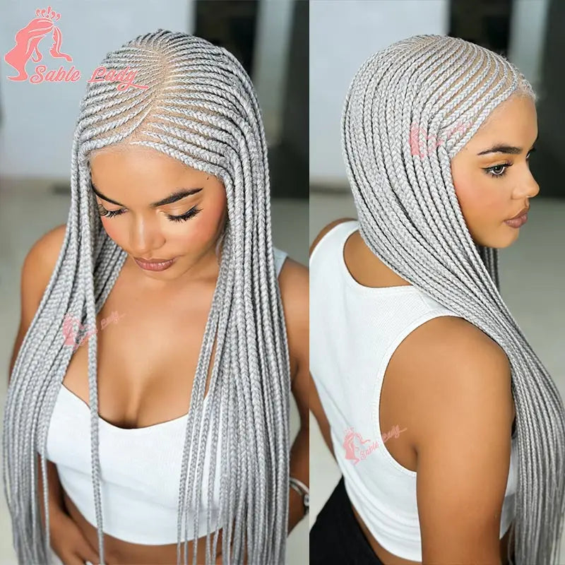 Faux Locs Crochet Cornrow Braided Wig Synthetic Full Lace Knotless Box Braids Wig Side Part Lace Wig Box Braided Wig for Women