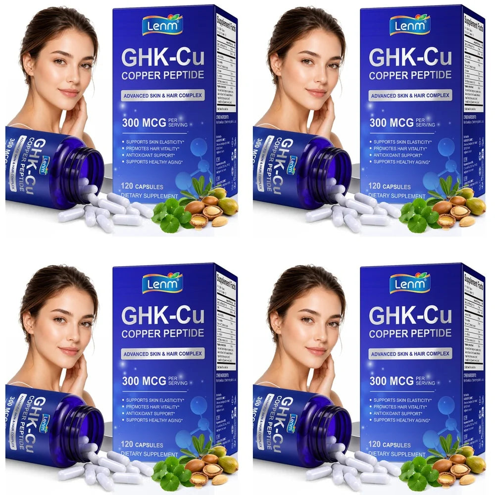 Lenm Liposomal GHK-Cu Copper Peptide - 120 Vegan Capsules with Biotin Phytoceramides for Skin Elasticity & Hair Growth Support