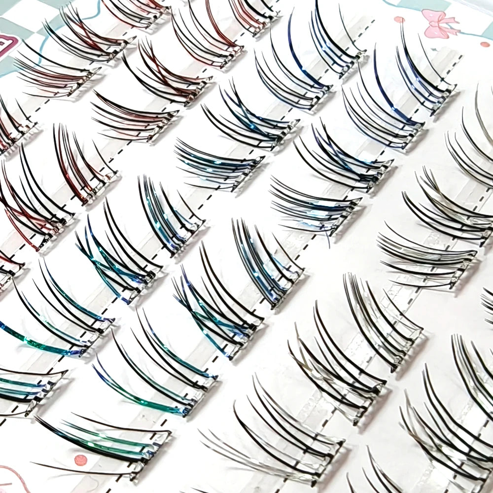 Colorful Indidual False Eyelashes Extension Laser Segmented Eye Lashes Handmade Natural Party Holloween Xmas Shinny Eyelash Tool