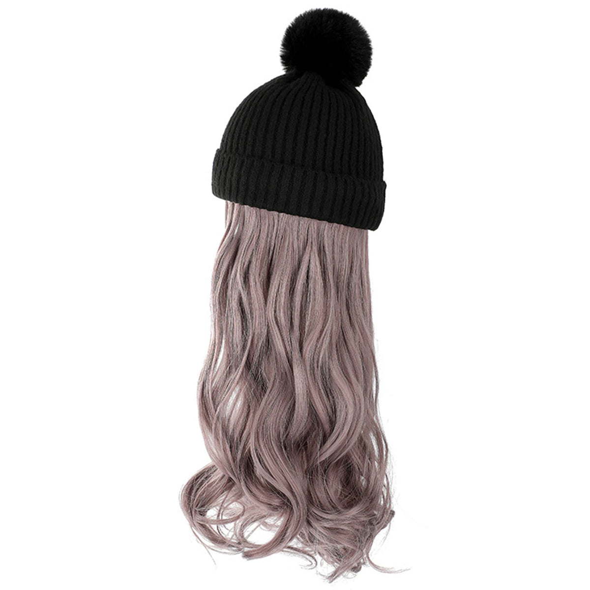 Winter Female Hat Wig With Curly Hair Extensions Synthetic Wave Wig Cap Dismountable Stylish Outdoors Beanie For Camping Hiking