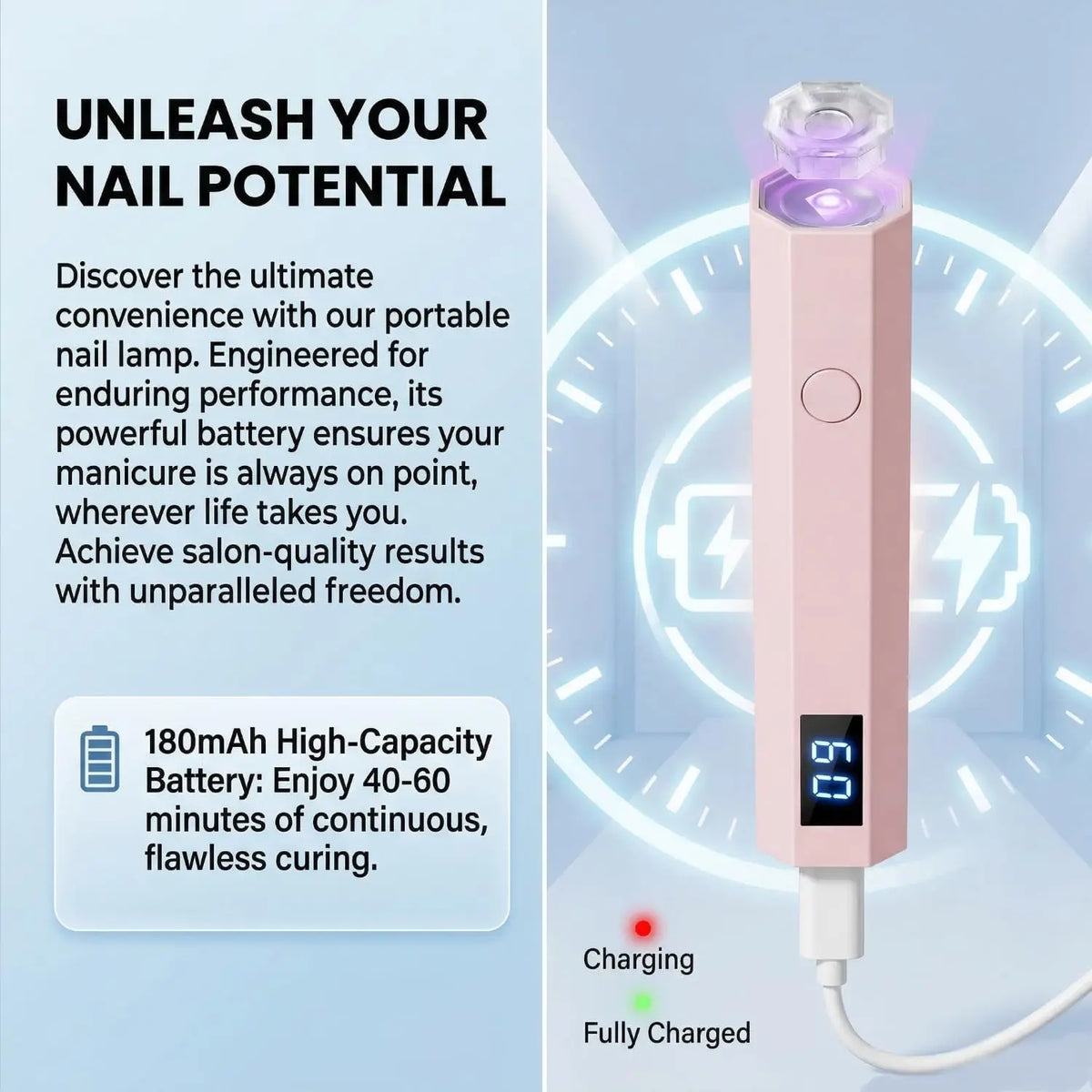 Portable USB Mini LED UV Nail Dryer, LCD Digital Display Gel Nail Curing Lamp, Compact Professional Manicure Tool