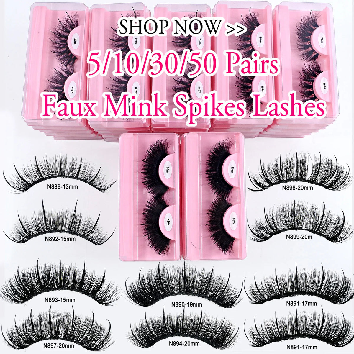 REDSIREN Faux Mink Lash Spikes Wispy Thick Natural Full Strip Lashes New Makeup Fluffy Mink Eyelashes