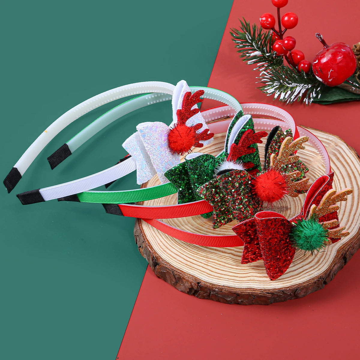 1/4pcs Christmas reindeer antlers headband, sparkling bow hair clip, Christmas party hair accessory.