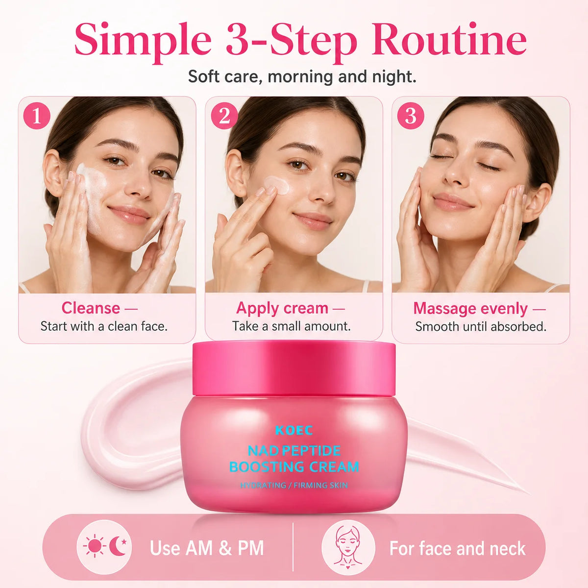 NAD Peptide Boosting Cream, Face Cream to Improve Uneven Skin Tone & Suitable for All Skin Types, With NAD & Ceramide, Revitalizing & Plumping for a Clear & Glowing Complexion