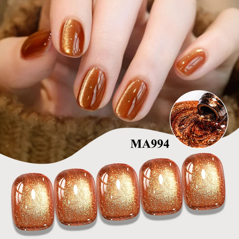 MEET ACROSS 7ml Autumn Dark Color Cat Magnetic Gel Nail Polish Glass Beads Cat Eye Gel With Glitter Nail Art Christmas Nails