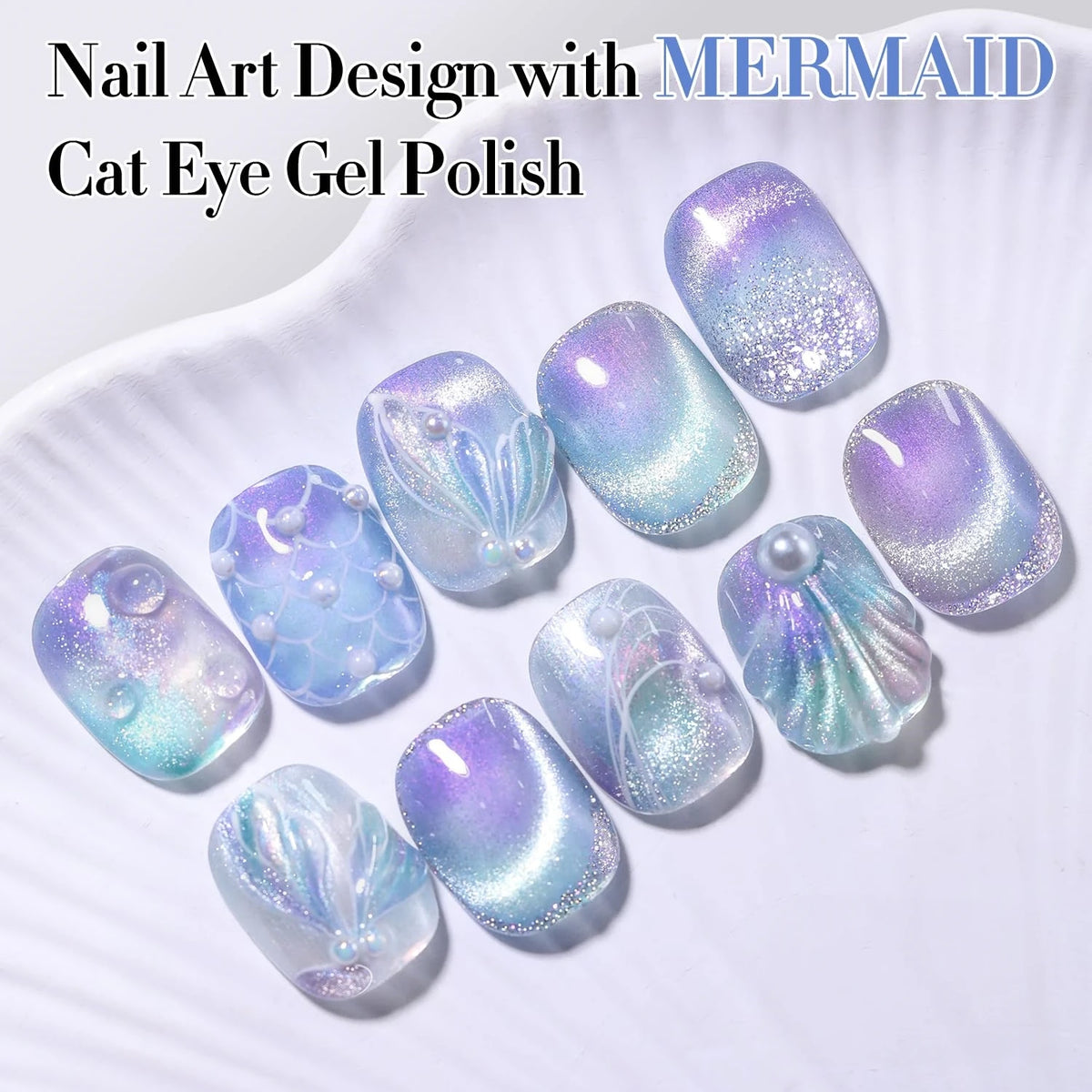 15ml Lavender Blue Aurora Cat Eye Gel Polish, UV LED Soak Off Magnetic Iridescent Shimmer Nail Gel for Christmas New Year Winter