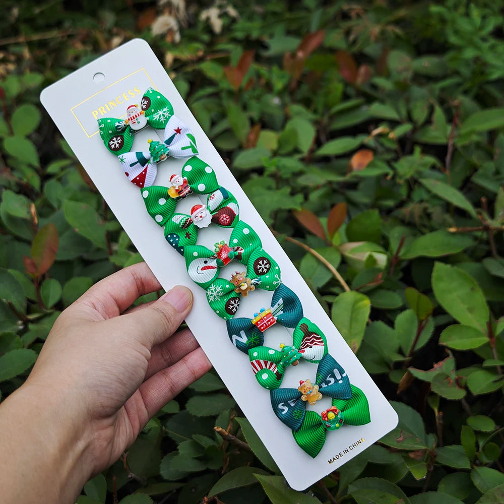 20Pcs Christmas Pet Hair Clips Santa Snowman Bowknot Dog Cat Hair Barrettes Puppy Kitten Holiday Party Grooming Hair Accessories