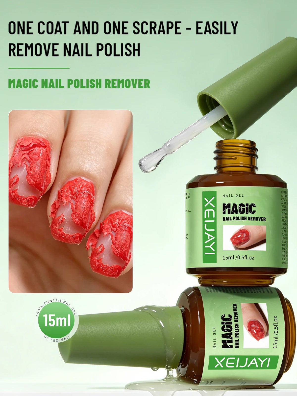 XEIJAYI 1pc 15ml Magic Fast Remover Gel Nail Polish Clean UV Soak Off Degreasr For Manicure Layer Nail Art Removal Semi-permanet