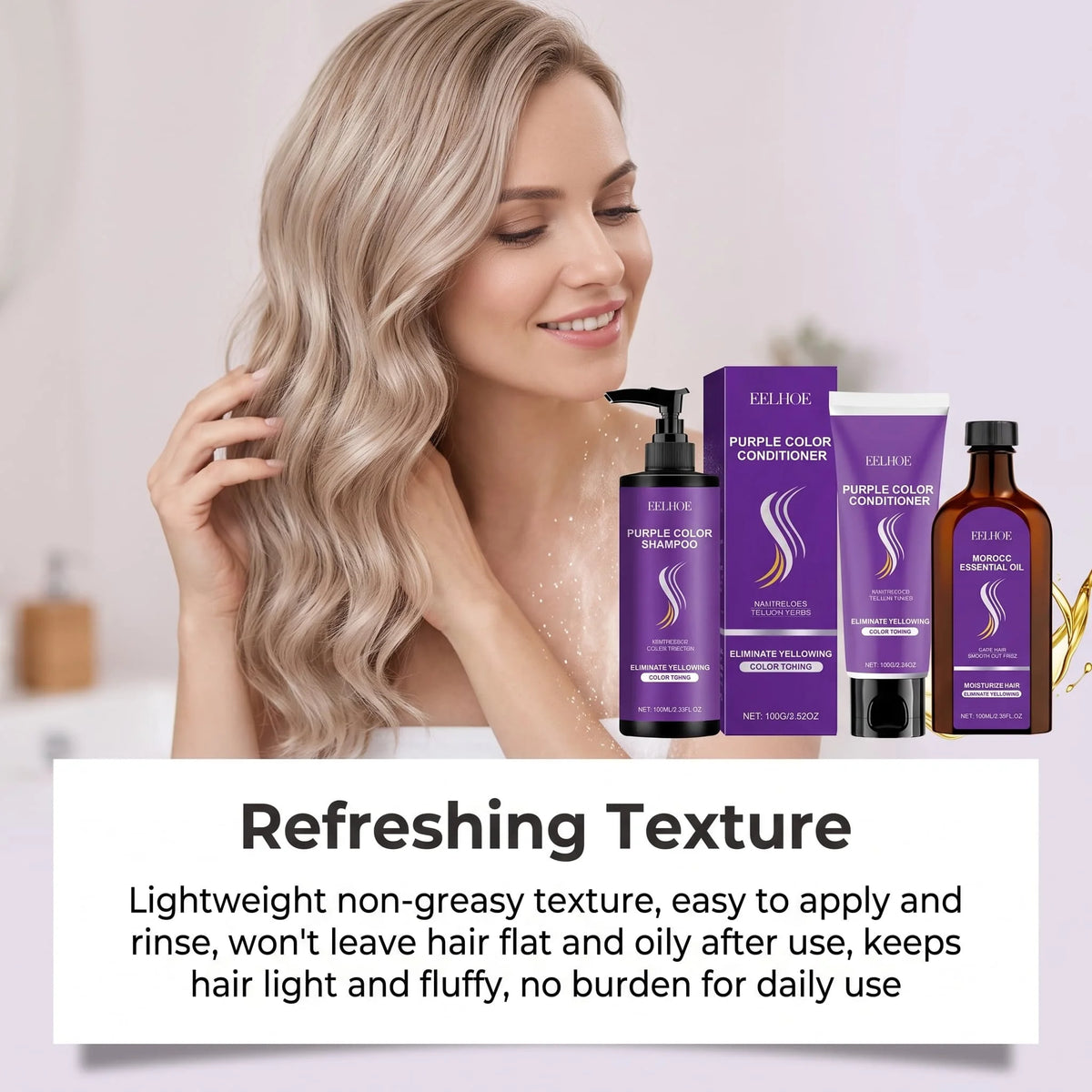 Purple Shampoo Set With Conditioner Hair Oil Serum Color Protecting Nourishing Moisturizing Smoothing For Dry Damaged Hair Care