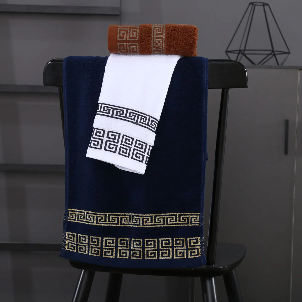 Cotton Towel Set 1/2/3PCS 34x74cm Face Hand Hair Towels & 70x140cm Big Bath Towel Cover - Absorbent Home Towels White Blue Cream