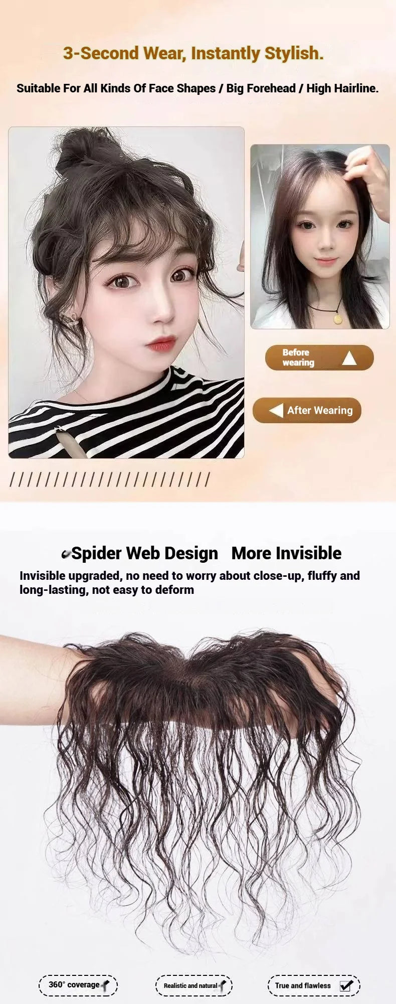 100% Human Hair Curly Bangs Toppers for Women Breathable Lace Base with Clips Curl Baby Hair Fringe Hairpiece for Thinning Hair