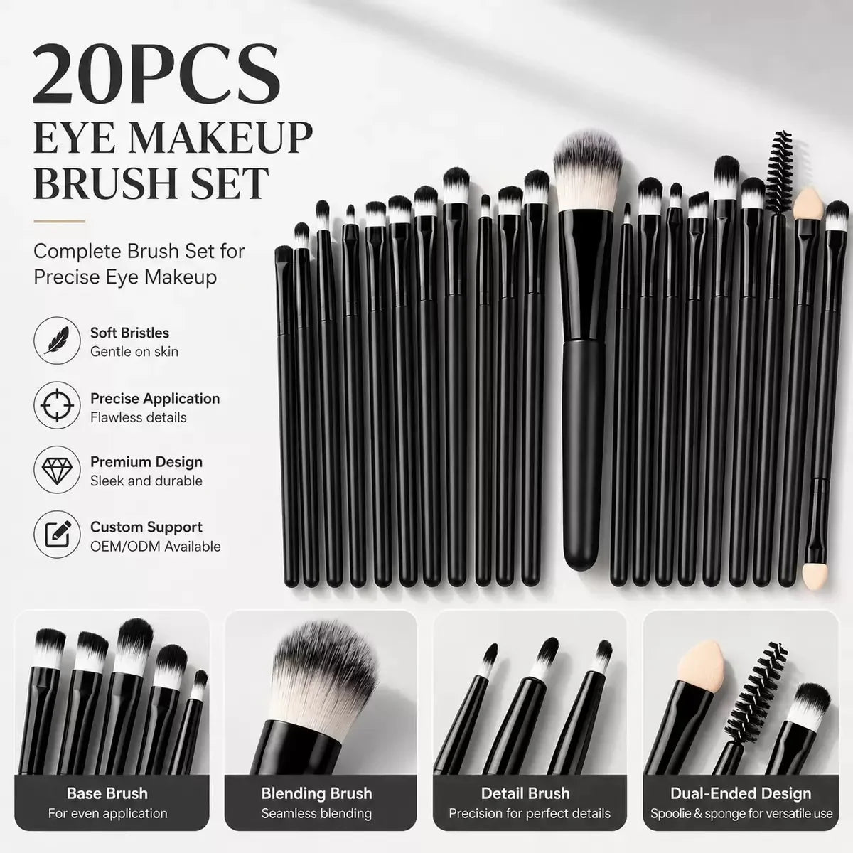 20Pcs Professional Makeup Brushes Set Soft Synthetic Hair Cosmetic Brush for Foundation Eyeshadow Eyebrow Eyeliner Blending Make