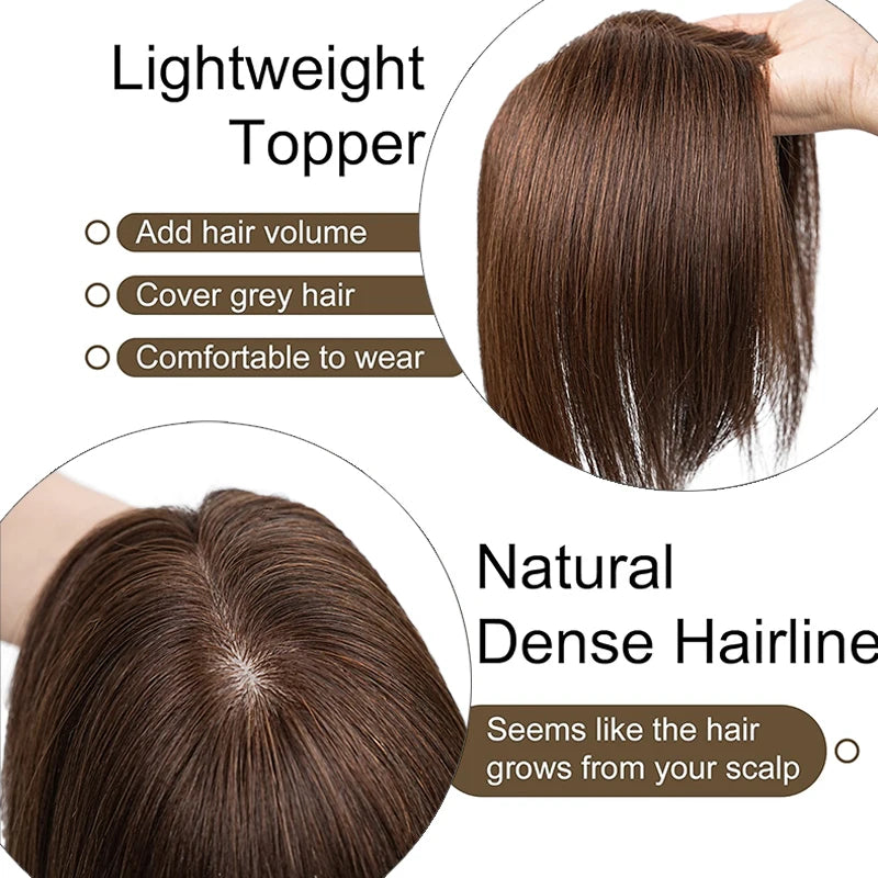 10 Inch 100% Human Hair 13X12cm Hairnet Clip in Hair Topper Extension with Bangs Top Wig Piece for Women Daily Life