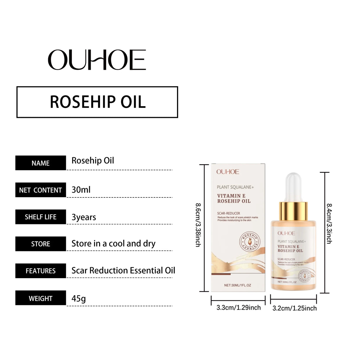 Moisturizing Squalane Rosehip Face Oil Lifting Firming Fade Fine Lines Smoothing Nourishing Skin Rejuvenation Facial Care Oil