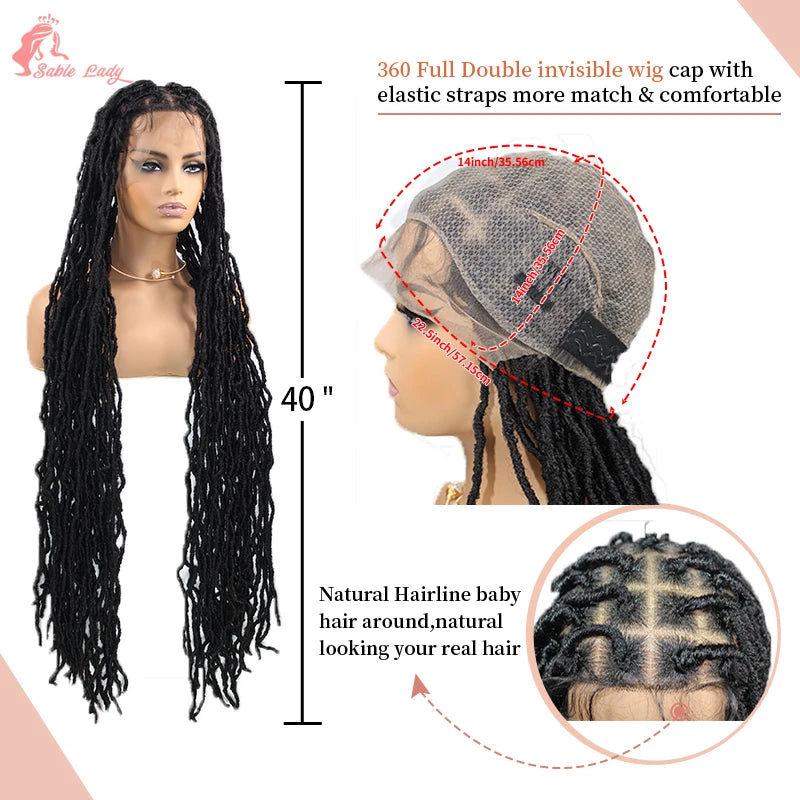 Long 40" Synthetic Knotless Braided Wigs Dreadlock Locs Braids Wigs for Black Women Twist Box Braids Full Lace Front Wig African