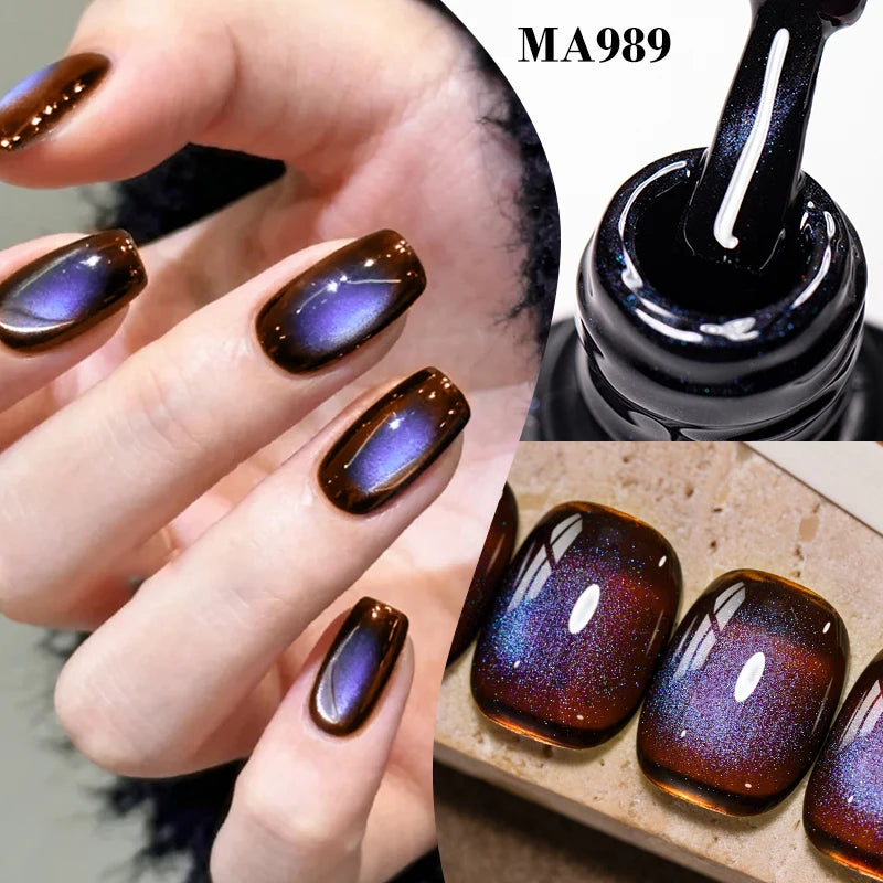 MEET ACROSS 7ml Autumn Dark Color Cat Magnetic Gel Nail Polish Glass Beads Cat Eye Gel With Glitter Nail Art Christmas Nails