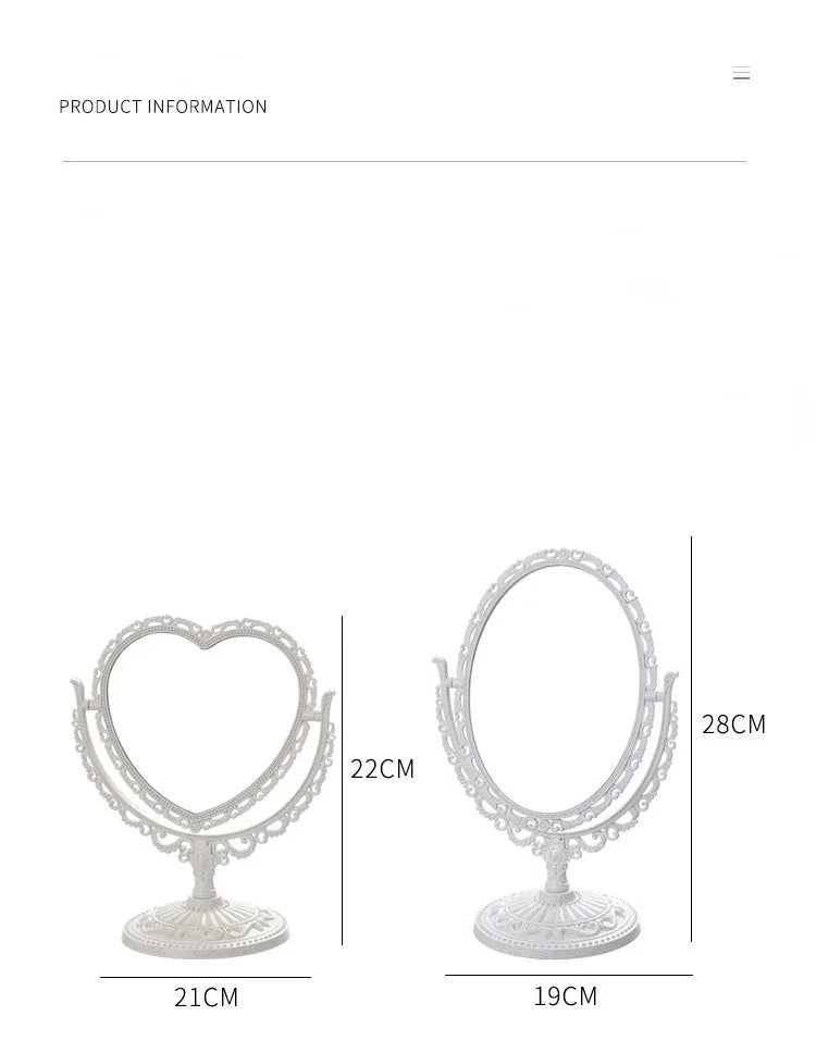 Pink Heart Shape European-Style Retro Make Up Mirror Lovely Girl Oval Princess Cosmetic Creative Retro Girls Student Dormitory