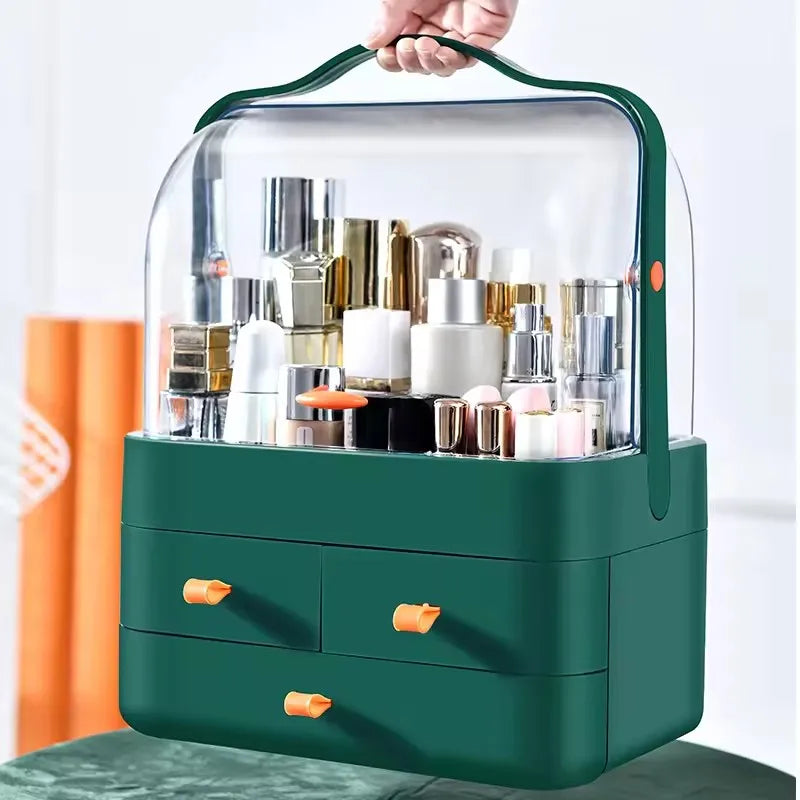 Large Cosmetics Receiving Box Dust-Proof Desktop Makeup Organizer with Drawer for Skin Care Products Household Storage Box Shelf