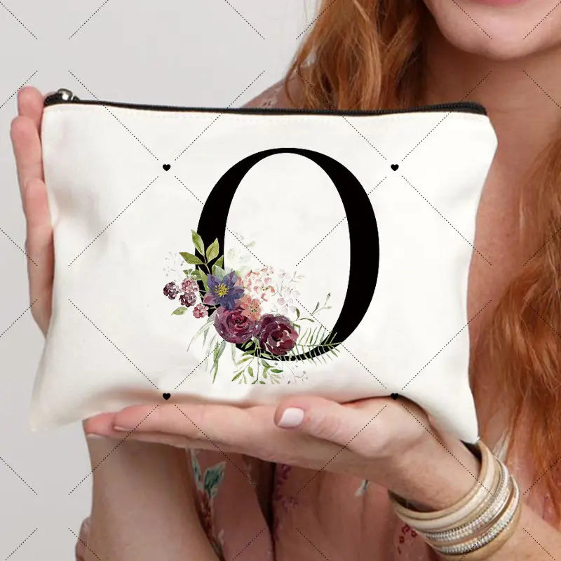 Floral Letter Bridesmaid Makeup Bags Bachelorette Party Gift Children Travel Bag Zipper Pouch Travel Organizer Case Cosmetic Bag