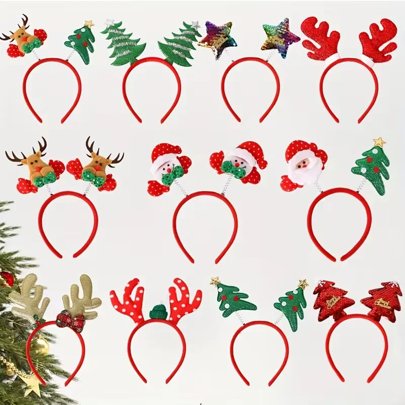 A Set of 11 Christmas Reindeer Hair Bands, Cute Plastic Hair Clips, Holiday Party Decorations, Women's Fashionable Hair