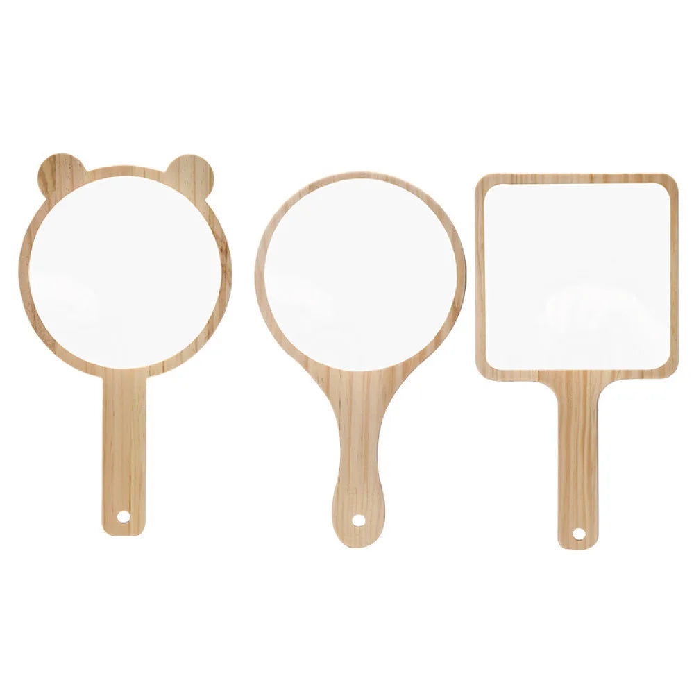 Handheld Makeup Mirror Round Cosmetic Tool Portable Wooden Handle Vanity Accessories For Professional Beauty Salon Grooming Home