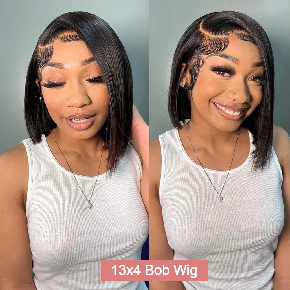 Transparent Lace Frontal Wigs Human Hair 250 Density 13x6 Short Bob Wig Burmese Bone Straight Bob Wigs Pre Plucked 13x4 Lace Front Wigs 14 16 inch For Women