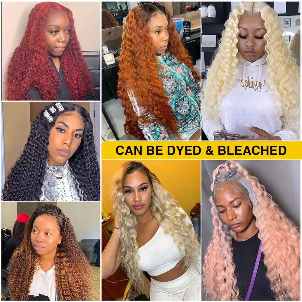 250% 18-36 Inch Invisi Strap 360 Full Lace Wig Water Deep Curly  Human Hair Adjustable Drawstring Hd Lace 360 Glueless Wigs
