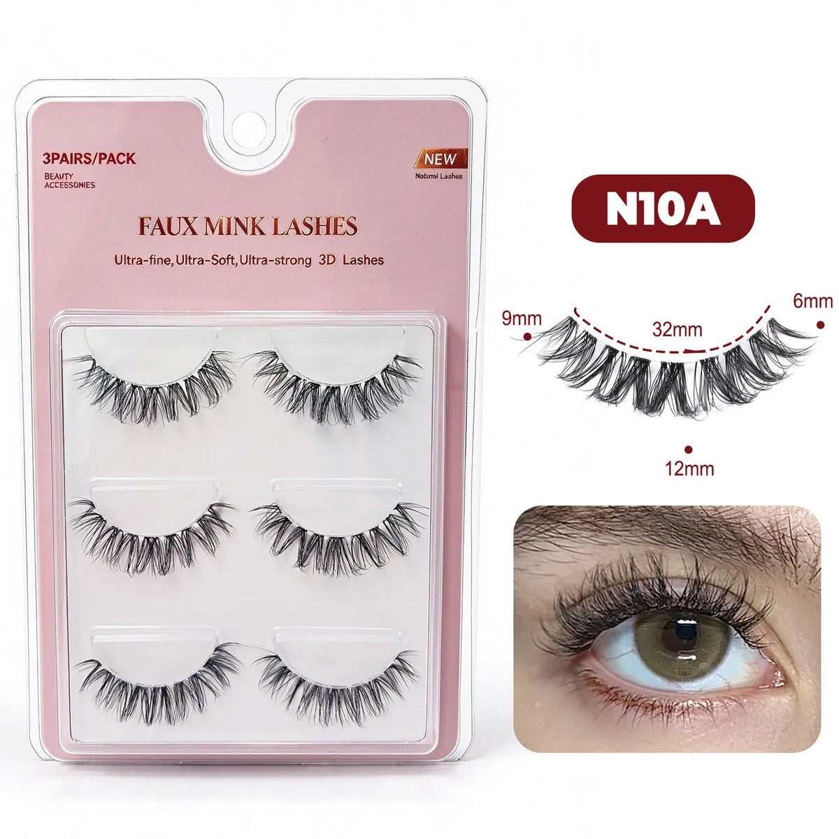 RED SIREN 3 Pairs Manga Lashes Clear Band Wispy Faux Mink Lashes Natural Soft Strip False Eyelashes Daily Eye Makeup