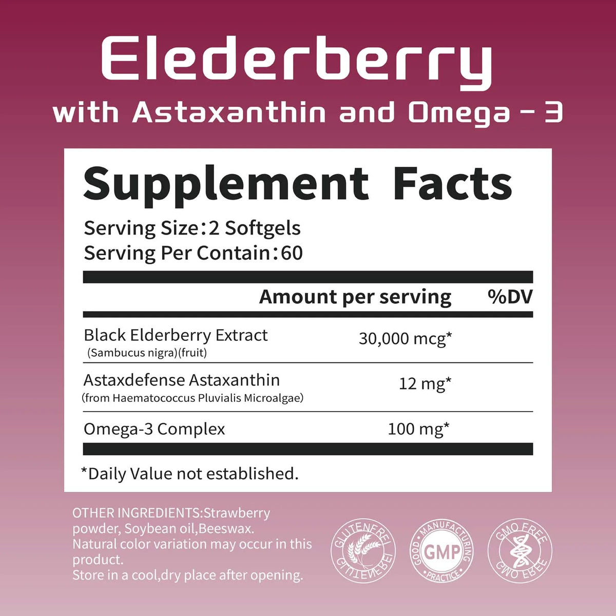 Elderberry - Immune Boost, Antioxidant, Healthy Skin, Promotes Joint Health, with Omega-3 - 120 Capsules