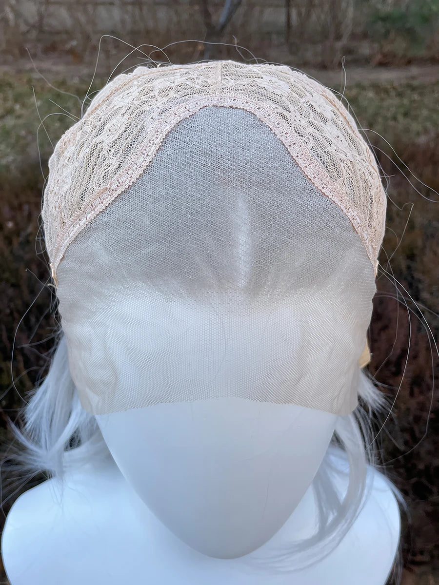 Sliver Gray 13x4 Synthetic Lace Front Wig for Women Cosplay Shoulder Length Mullet Synthetic Wigs Layers Ponytails Glueless Wigs