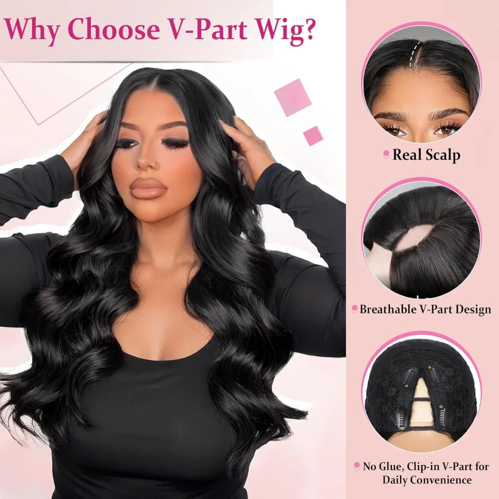 Body Wave V Part Wigs Human Hair Glueless Human Hair Wig V Shape Machine Made Wigs Hd Lace For Women Full Head Clip No Leave Out