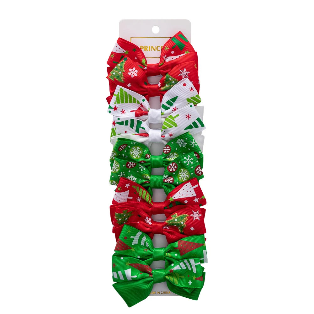 10Pcs/Lot Christmas Baby Girls Hair Clips Ribbon Santa Claus Gift Socks Tree Resin Hair Bows Xmas Dance Party New Year Hairpins