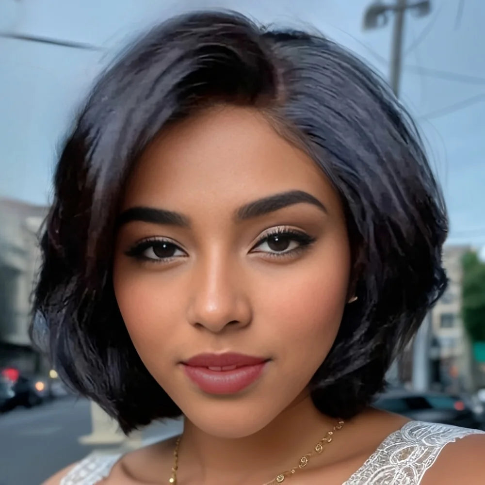 Straight Short Bob Wig 13x4 Lace front Bob Wigs Brazilian Human Hair Wig Preplucked For Woman Short Pixie #1B30 Color ﻿